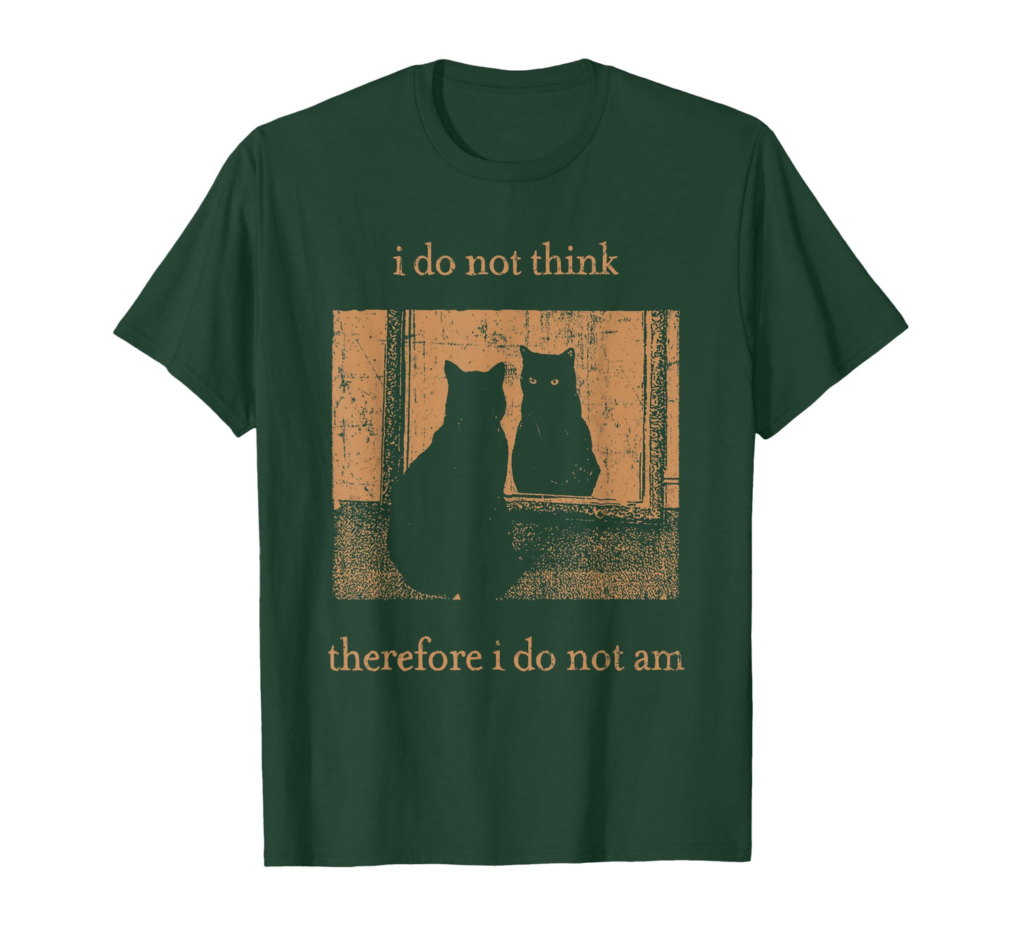 I Do Not Think Therefore I Do Not Am Retro Goth Funny Cat T-Shirt