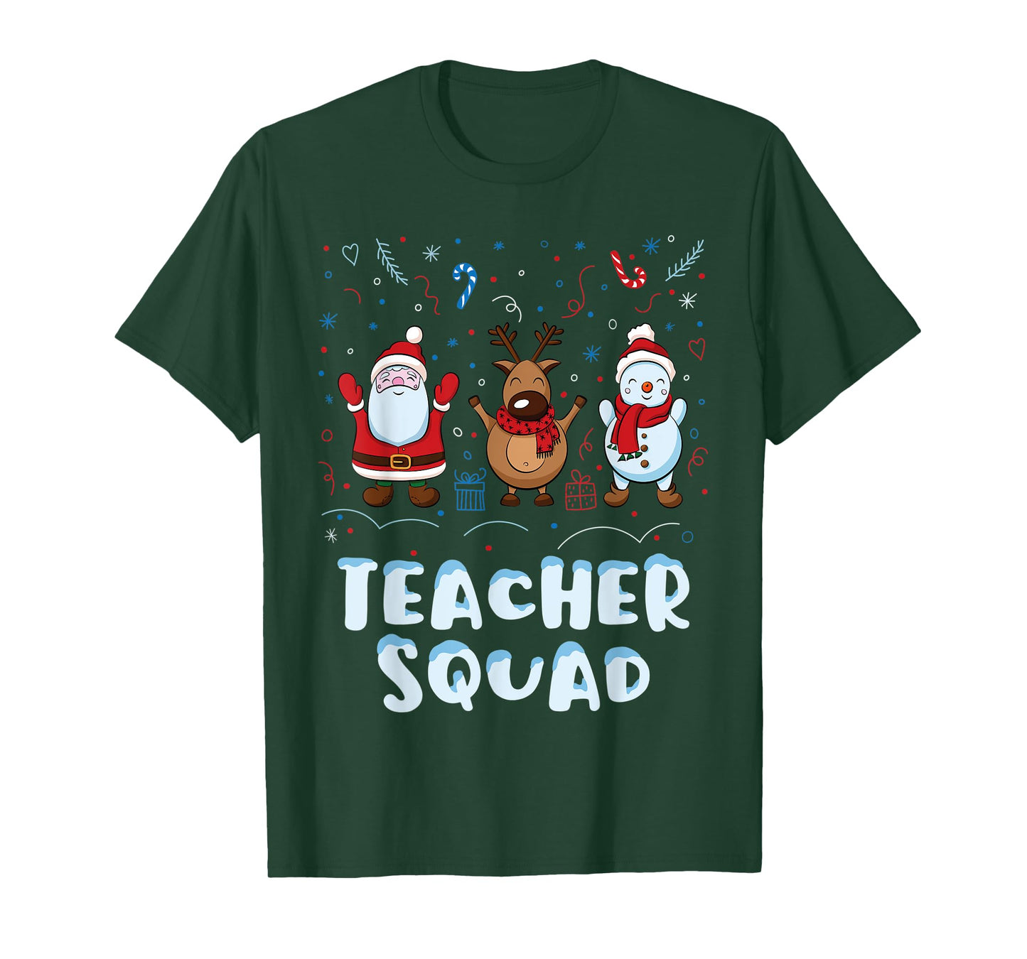 Christmas Teacher Squad Xmas Teacher Reindeer Santa Snowman T-Shirt