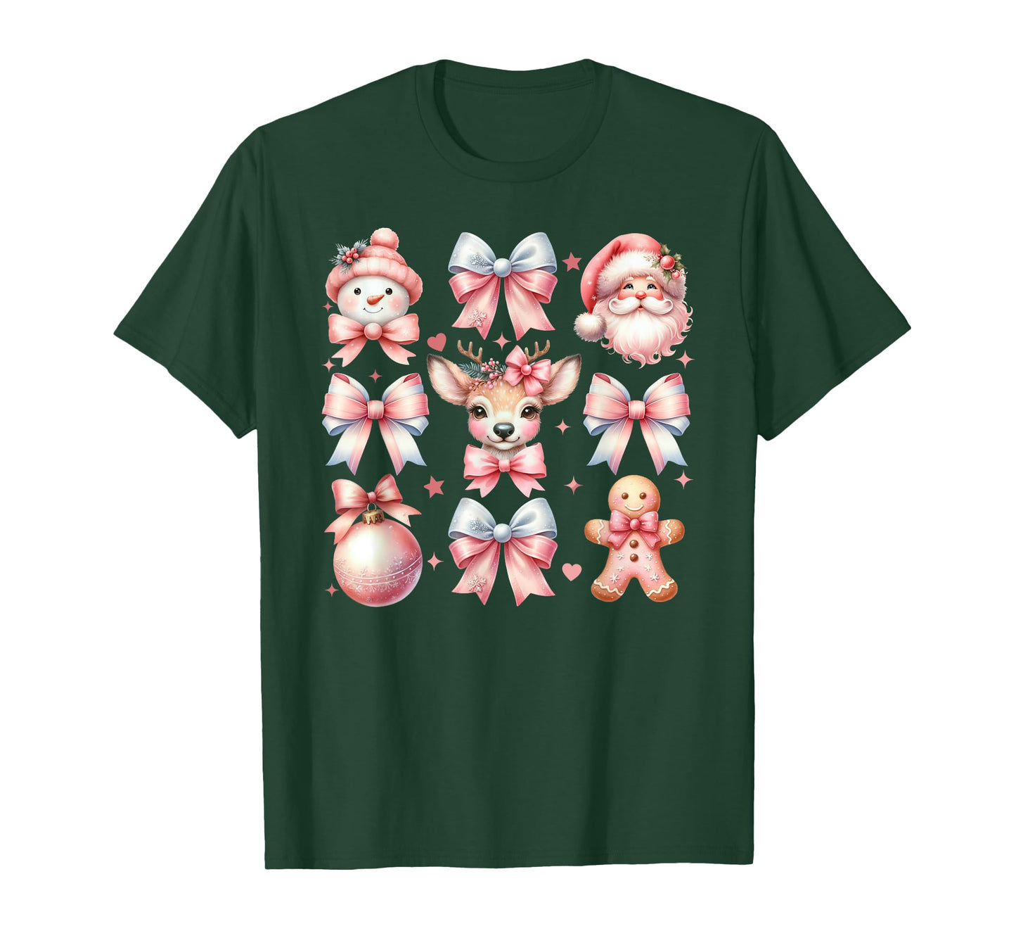 Vintage Pink Bow Christmas Coquette Bow Reindeer Santa Claus T-Shirt