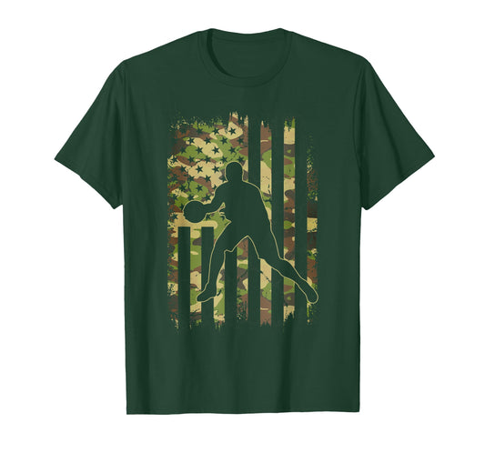 Camo US Flag American Basketball Player Vintage Patriotic T-Shirt