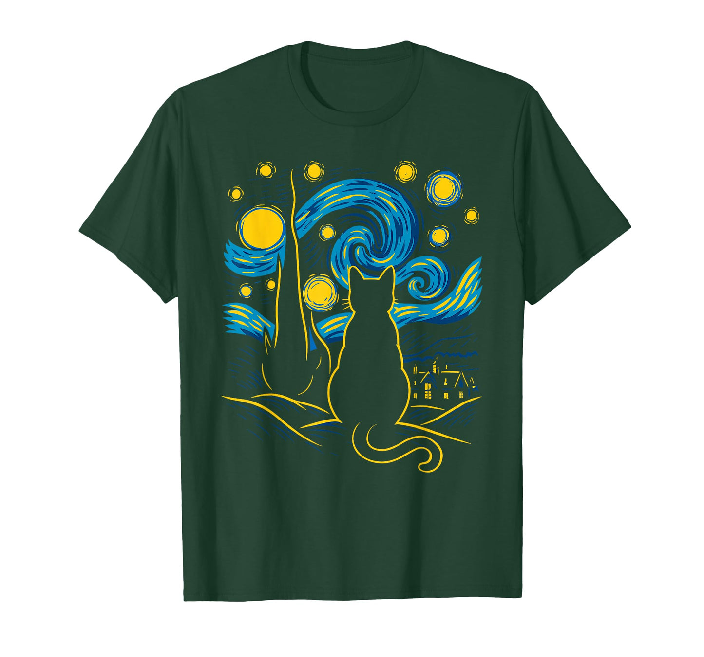 Starry Night Cat Mom Cat Dad Men Women Kids Funny Cat T-Shirt