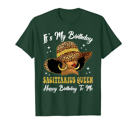 Sagittarius Queen Black Woman Leopard Hat Zodiac Birthday T-Shirt