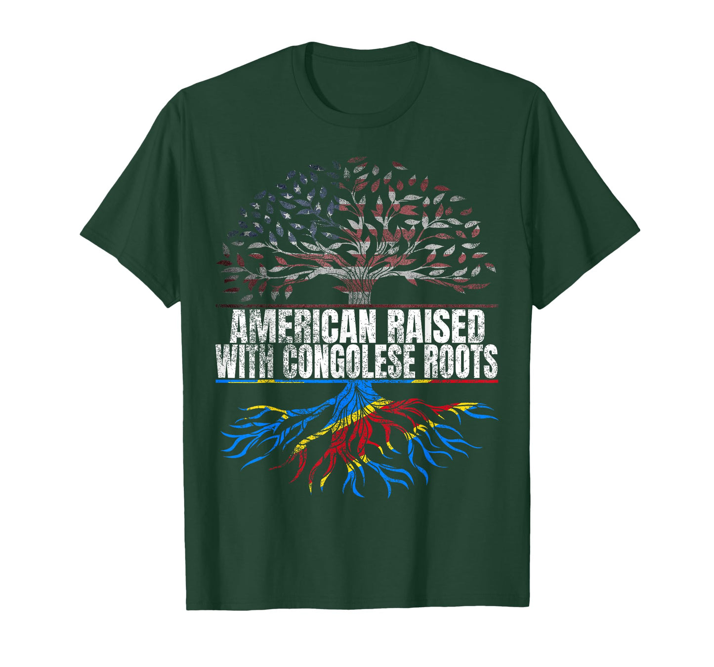 American Raised with Congolese Roots Print USA DR Congo Flag T-Shirt