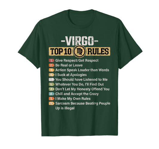 Zodiac Sign Funny Top 10 Rules of Virgo Graphic T-Shirt