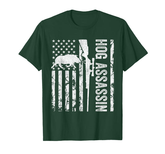 Hog Assassin Boar Hunter Wild Hog Hunting American Flag T-Shirt
