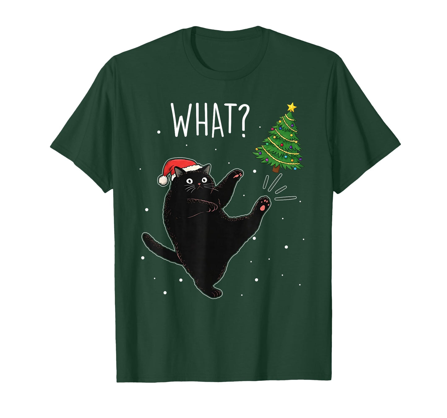 Funny Black Cat What? Christmas Tree Meme Xmas Men Women T-Shirt