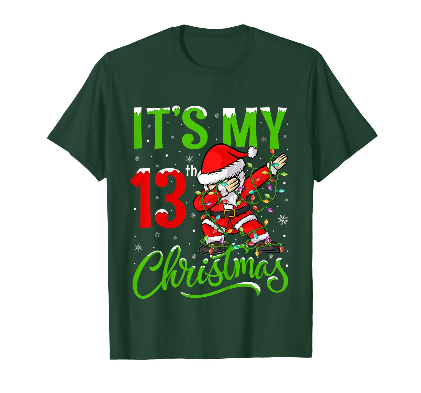 Kids Xmas Lighting Dabbing Santa It's My 13th Christmas Birthday T-Shirt
