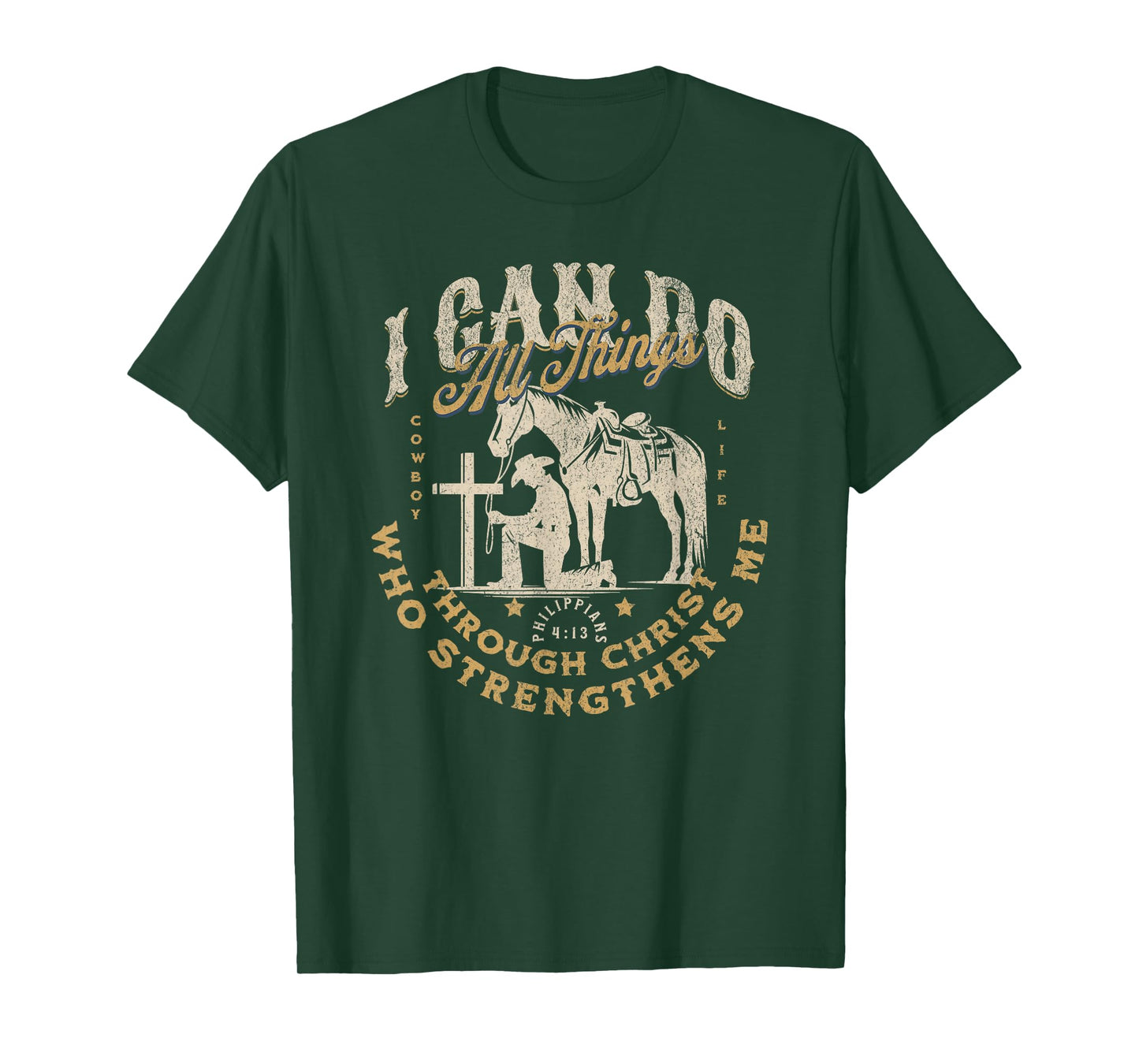 Cowboy Kneeling Cross Scripture Western Bible Verse Jesus T-Shirt