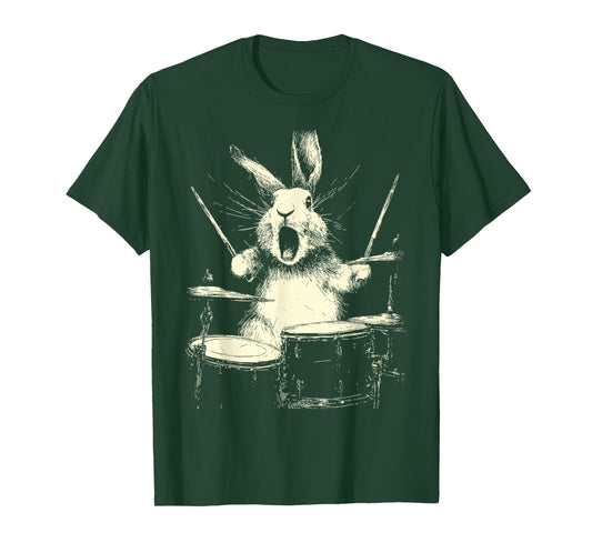 Cute Rabbit Playing Drums Funny Music Animal Drummer Graphic T-Shirt