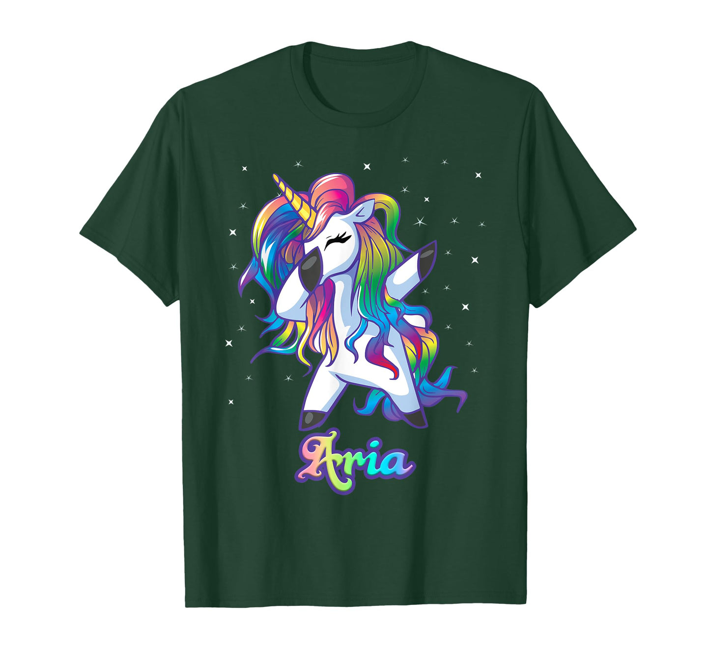ARIA Name Personalized Custom Rainbow Unicorn Dabbing T-Shirt