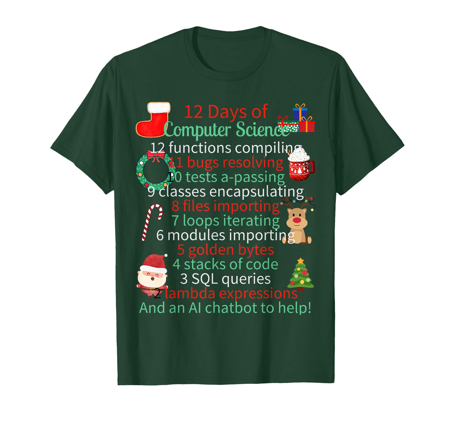 12 Days of Computer Science Christmas Themed Winter Holidays T-Shirt for Men Women Kids