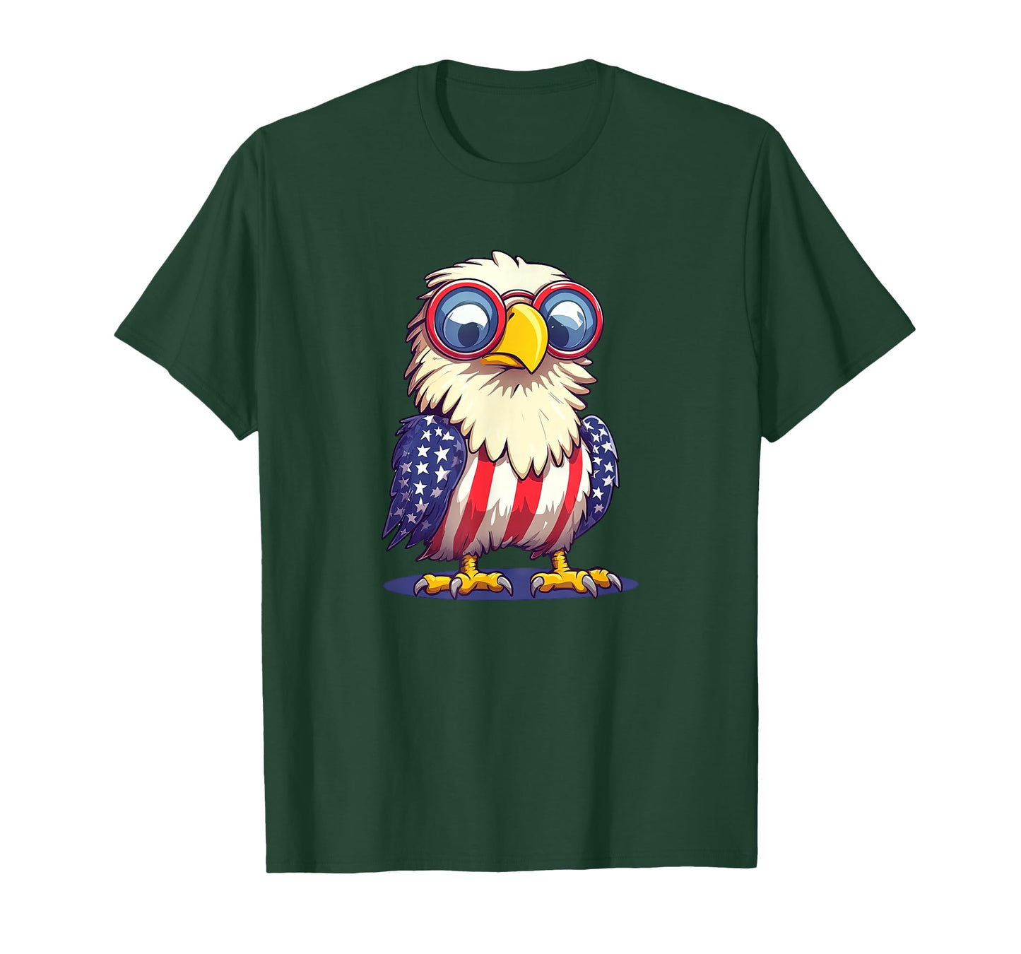 Funny Patriotic Eagle in American Flag Outfit Cartoon T-Shirt