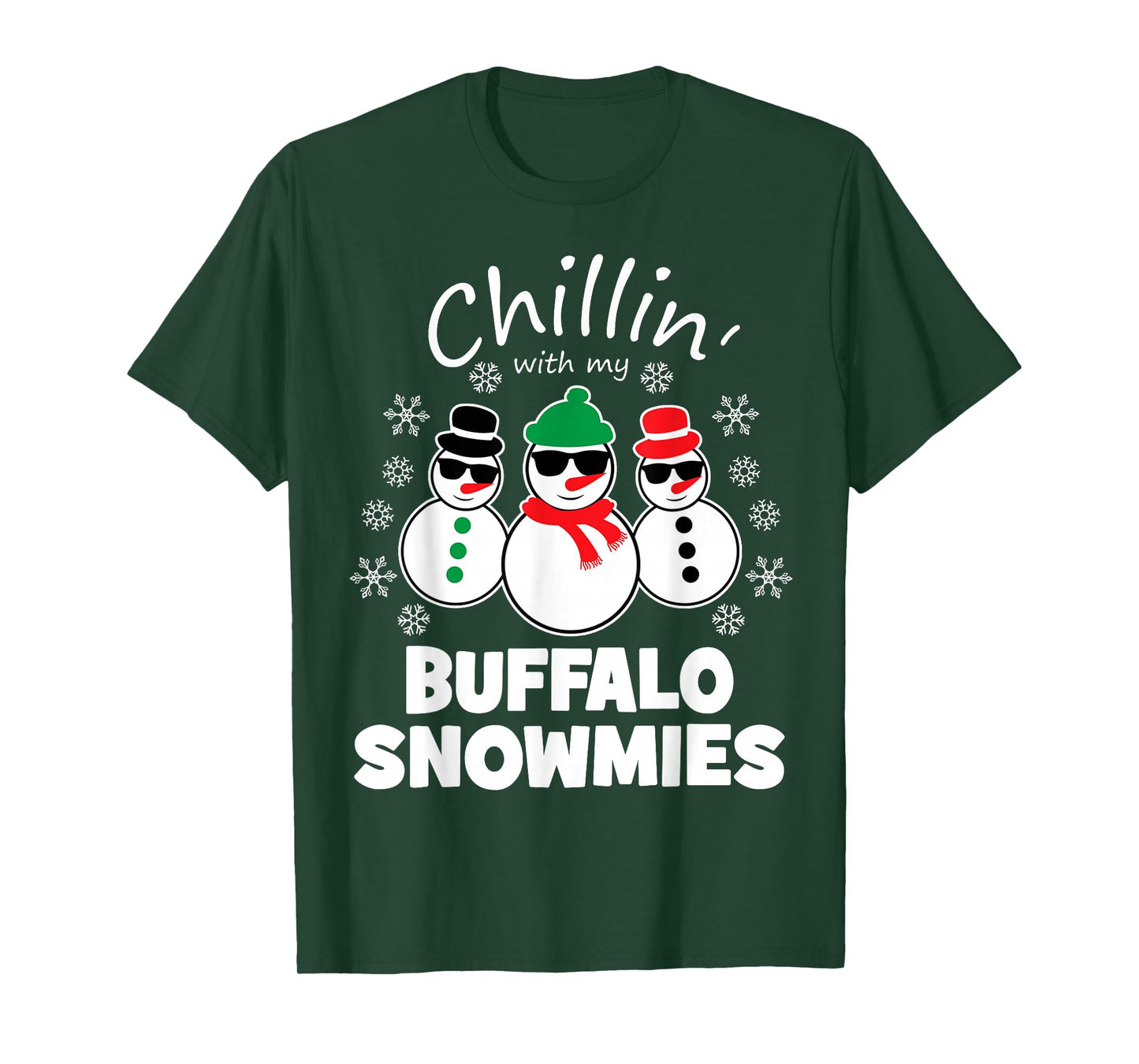 Chillin With My Buffalo Snowmies Funny Christmas T-Shirt