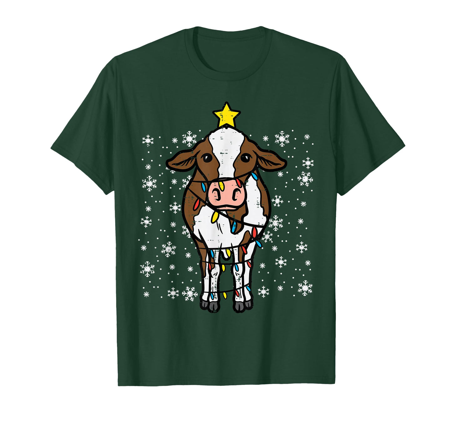 Cow Christmas Lights Funny Xmas Farm Farmer Men Women Kids T-Shirt