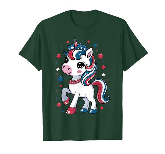 Unicorn USA flag 4th of July Girl Teen Toddler Kid Patriotic T-Shirt
