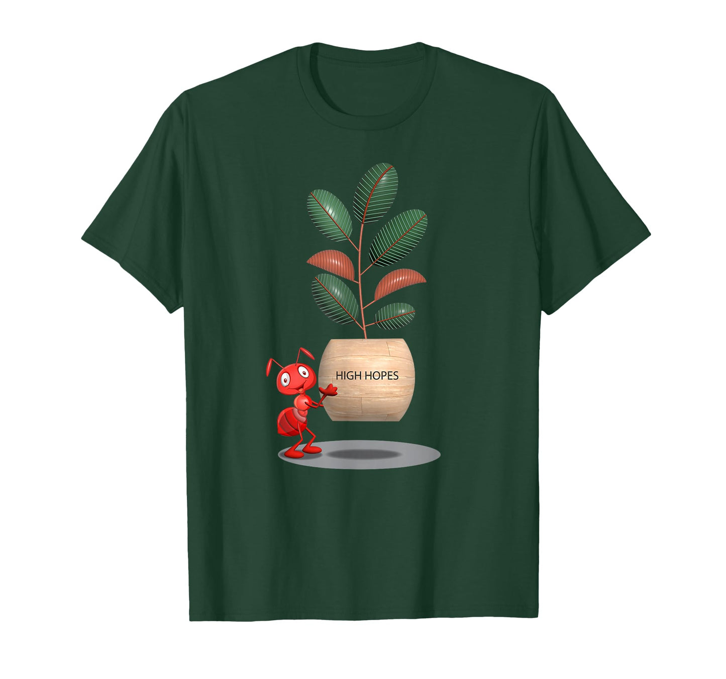 Tee4Tu / Cookie Money Design Black Unisex-Adults/Unisex-Kids Modern Cartoon T-Shirt - Ant Carrying Rubber Tree Plant - High Hopes
