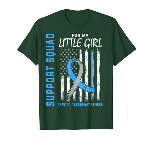 Little Girl Type 1 Diabetes Shirt USA Flag Support Squad T1D T-Shirt