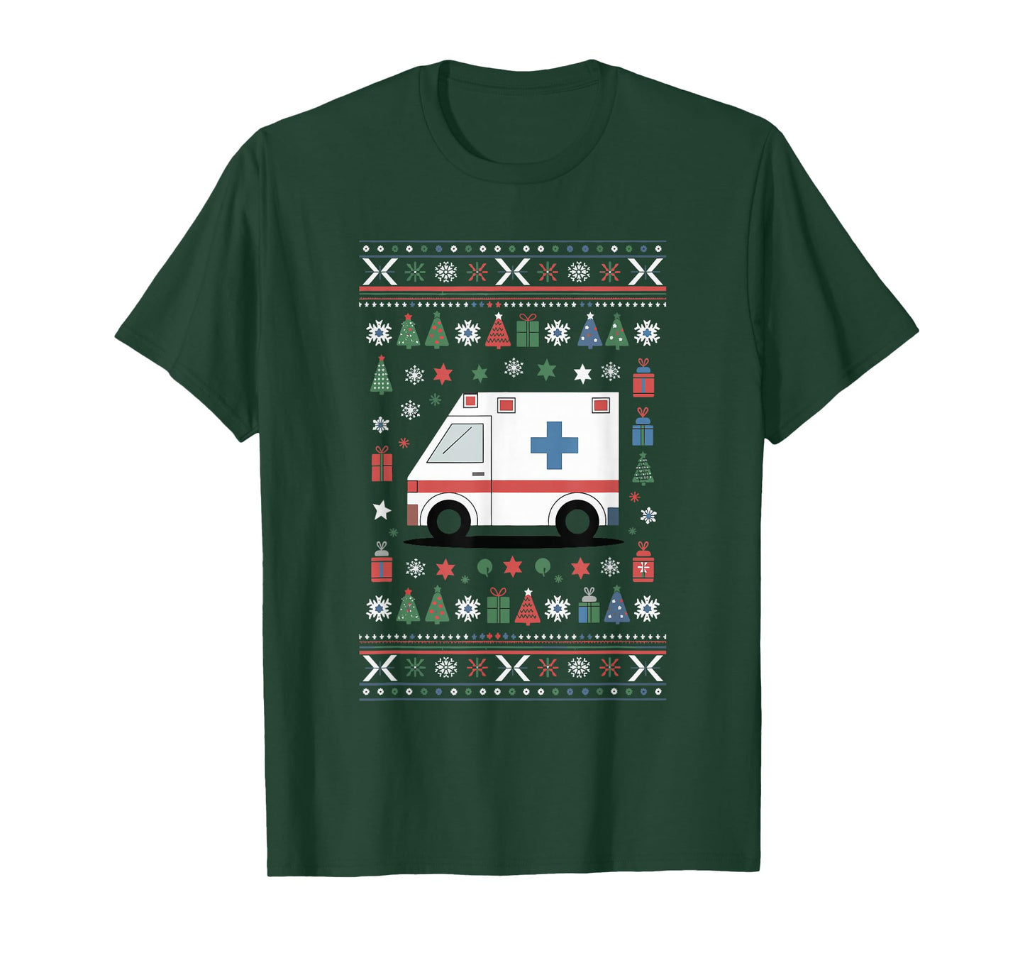Ambulance Ugly Christmas Emergency Medical Technician T-Shirt