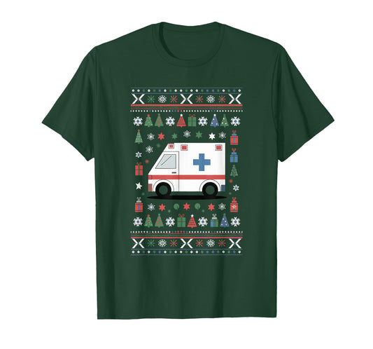 Ambulance Ugly Christmas Emergency Medical Technician T-Shirt