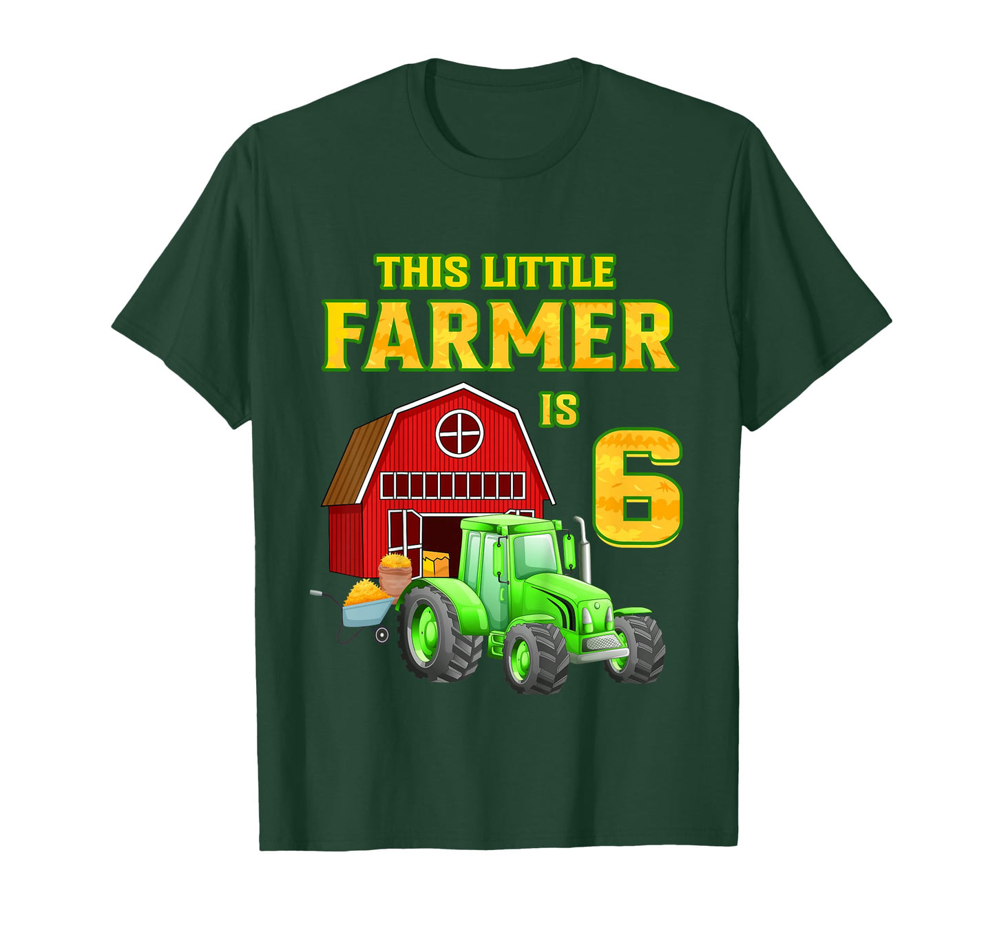 Kids Green Farm Tractor 6th Birthday Party 6 Year Old Farmer T-Shirt