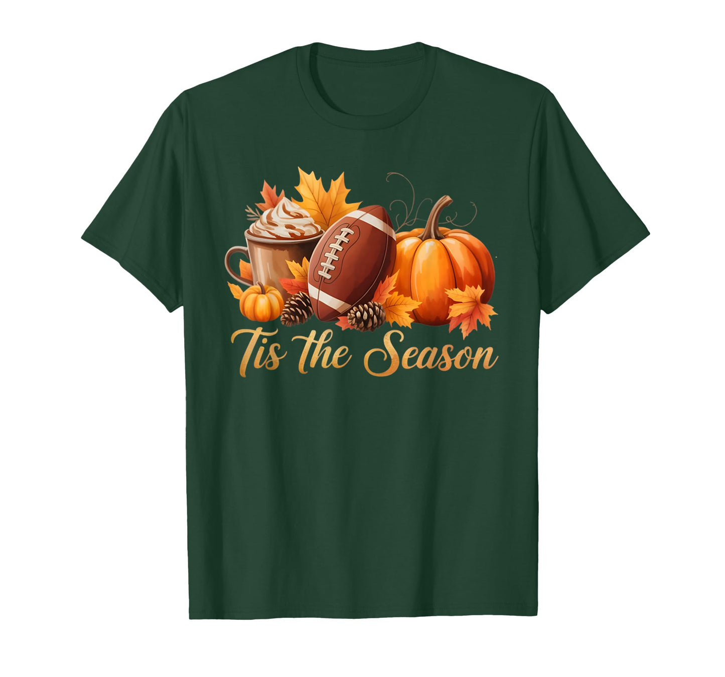 Tis The Season Fall Thanksgiving Pumpkin Spice Football Tee T-Shirt