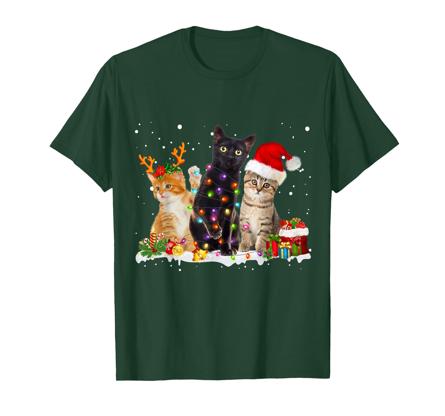 Santa Cat Light Gorgeous Reindeer Pajama Christmas Cat Lover T-Shirt
