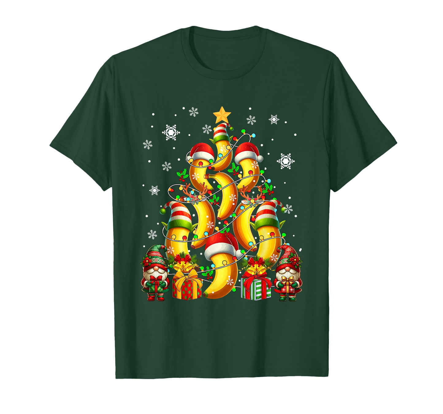 Santa Reindeer Elf Banana As Christmas Tree Vegan Fruits T-Shirt