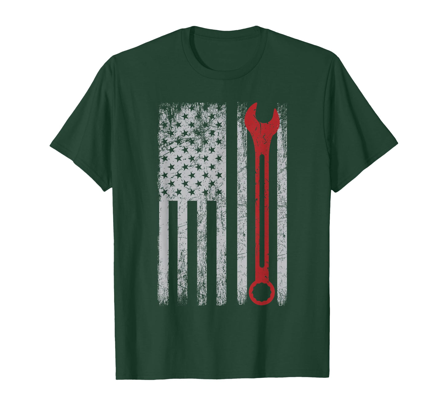 Auto Repairman Car Mechanic Wrench Workshop Tools USA Flag T-Shirt