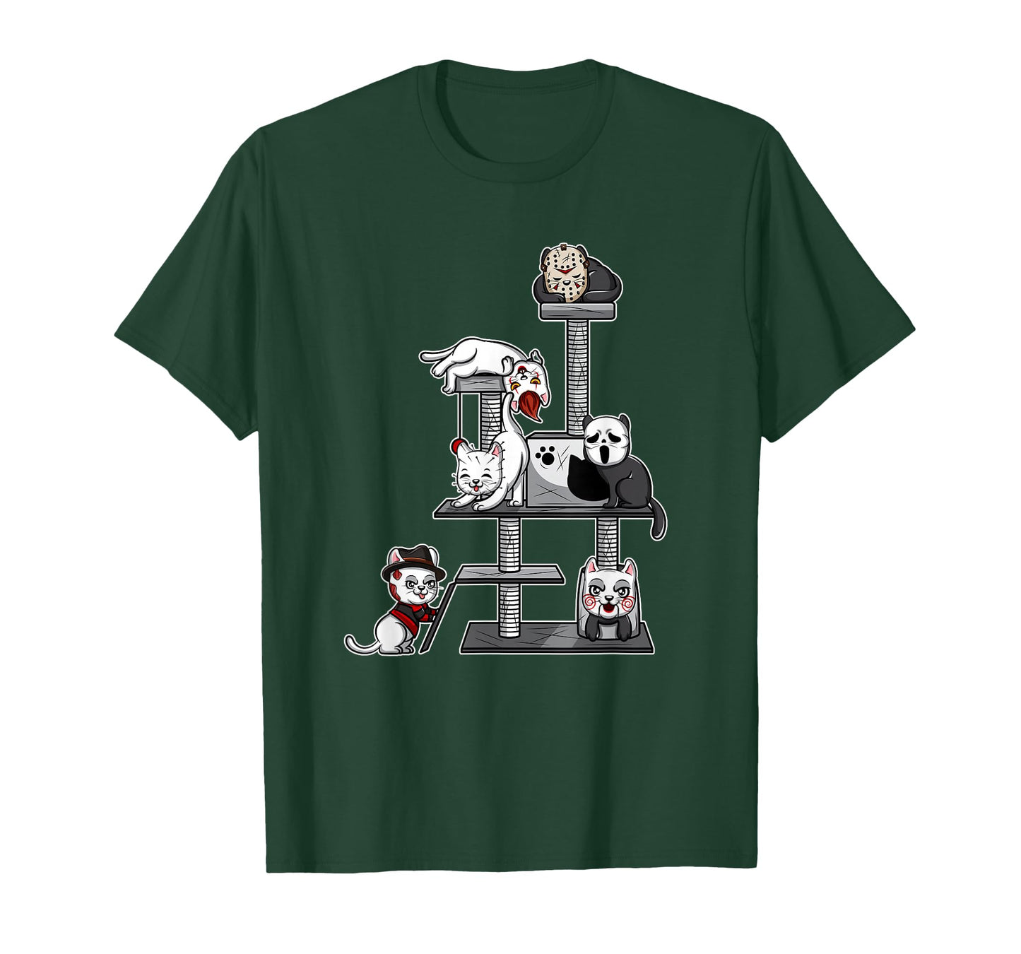 Funny Horror Movie Cats Playing On Cat Tree T-Shirt