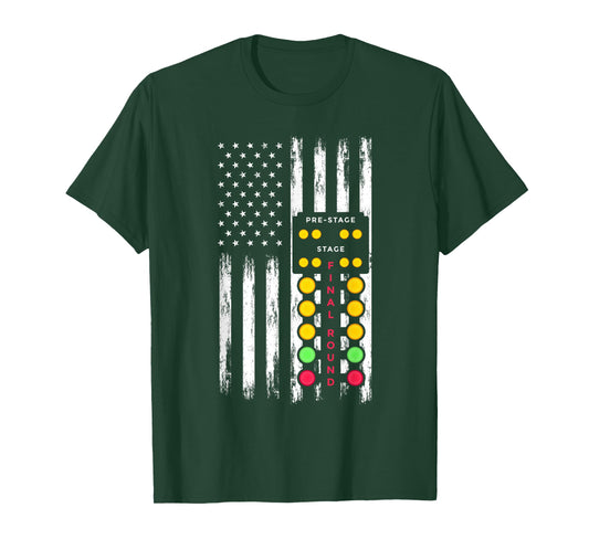 American Flag Drag Racing Strip Tree Light Dragster T-Shirt
