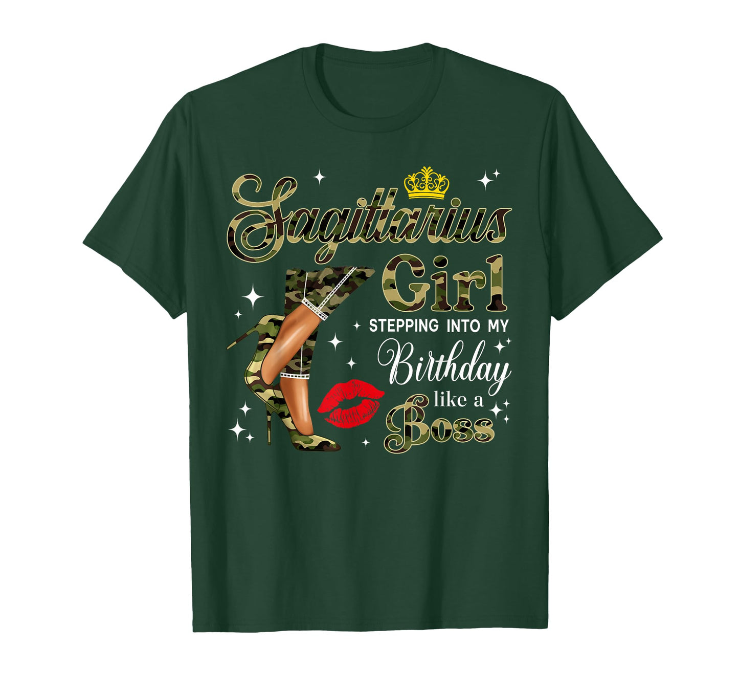 Sagittarius Girl Camouflage Black Woman Camo Heels Zodiac T-Shirt