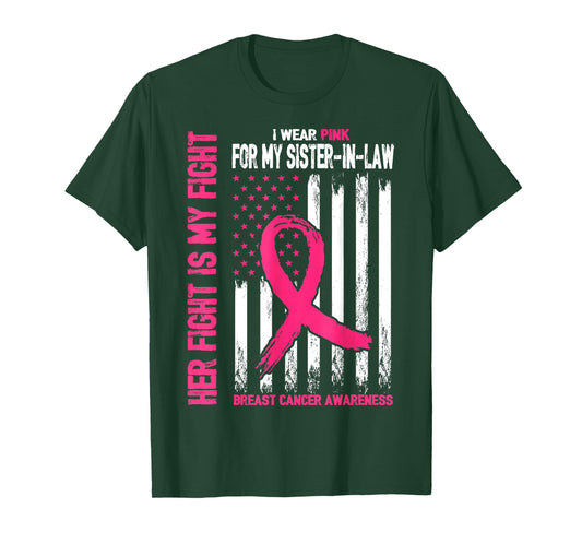 I Wear Pink For My Sister-In-Law Breast Cancer American Flag T-Shirt