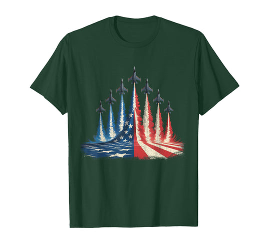 Fighter Jet American Flag 4th of July Tee T-Shirt