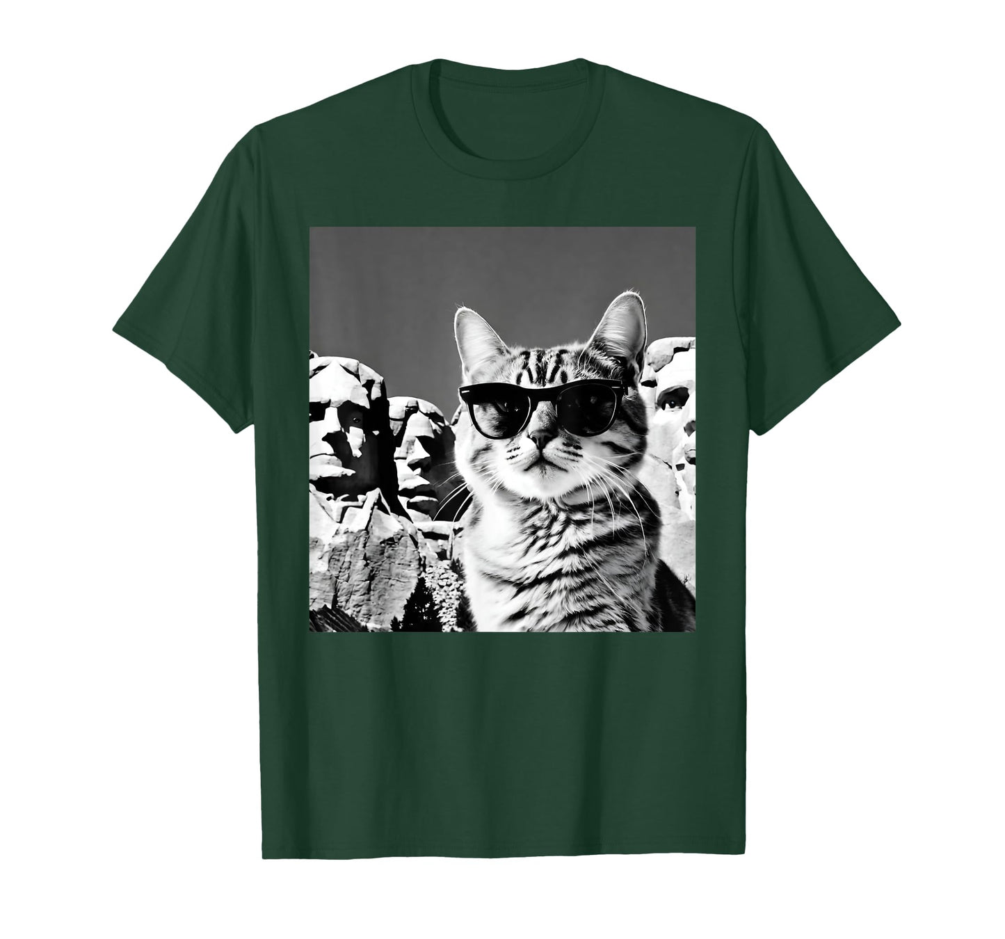 Funny Cat Wearing Sunglasses At Joke Mount Rushmore T-Shirt