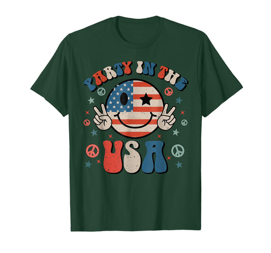 Party in The USA 4th of July Preppy Smile Kids Men Women T-Shirt