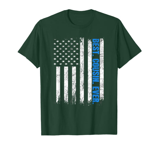 Best Cousin Ever USA Flag Fathers Day Police Blue Line T-Shirt for Women Kids Men