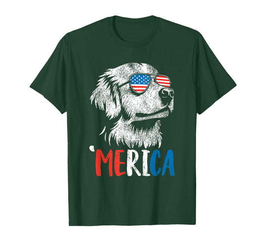 golden retriever Glasses Dog 4th of july merica Flag T-Shirt
