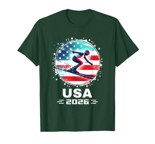USA Team 2026 United States American Flag Skiing USA Ski T-Shirt