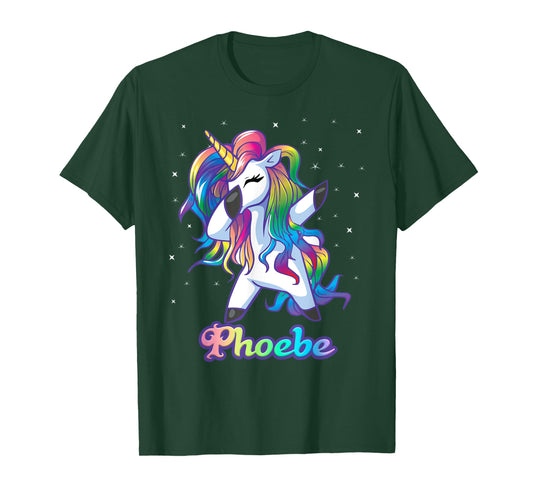 PHOEBE Name Personalized Custom Rainbow Unicorn Dabbing T-Shirt