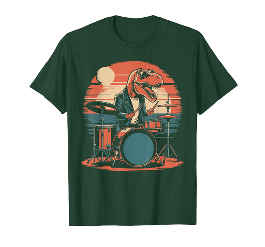 T Rex Drummer Dinosaur Playing Drums For Men Boys Kids T-Shirt