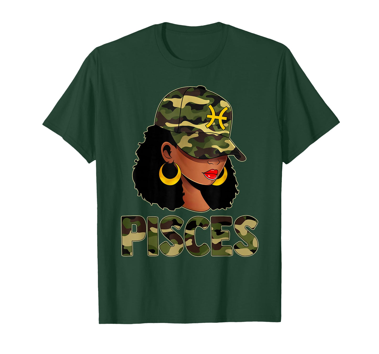 Pisces Queen Camouflage Black Woman Cap Zodiac Sign T-Shirt
