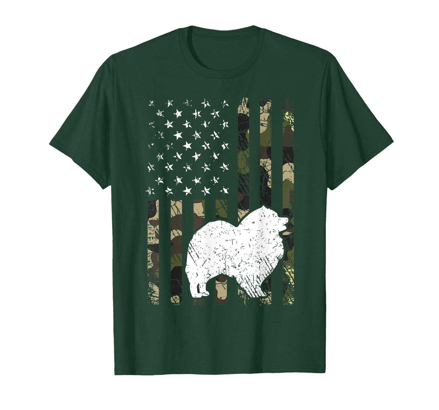 Keeshond Dog Dad Mom Camouflage USA Flag T-Shirt for Men Women Kids