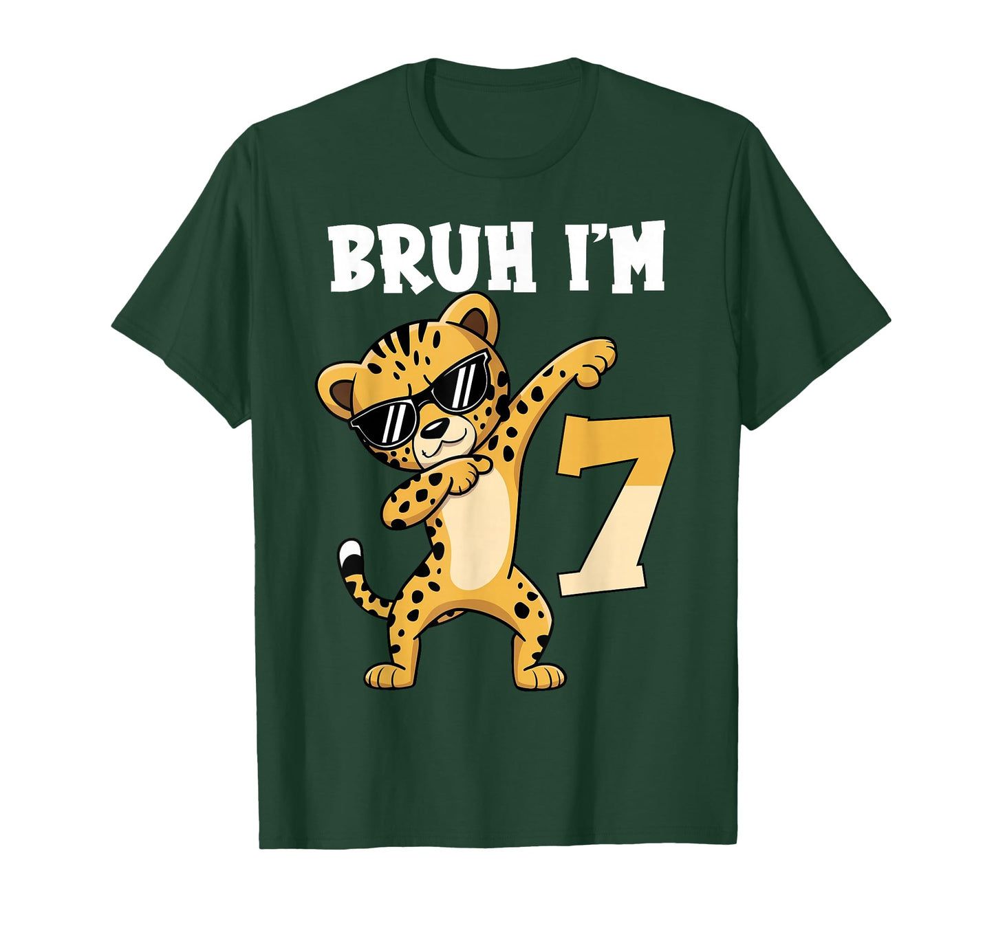 Bruh I'm 7 Years Old Dabbing Cheetah 7th Birthday Boy Kids T-Shirt