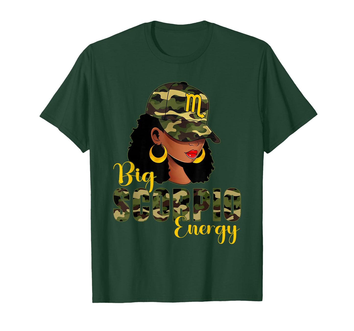 Big Scorpio Energy Camouflage Black Woman Cap Zodiac T-Shirt