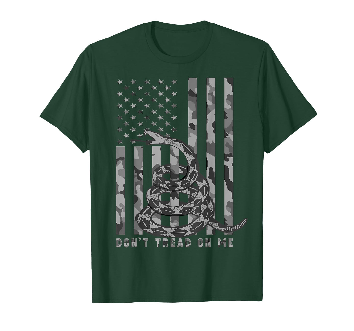 Don't Tread on Me White Camo American Flag Snake T-Shirt