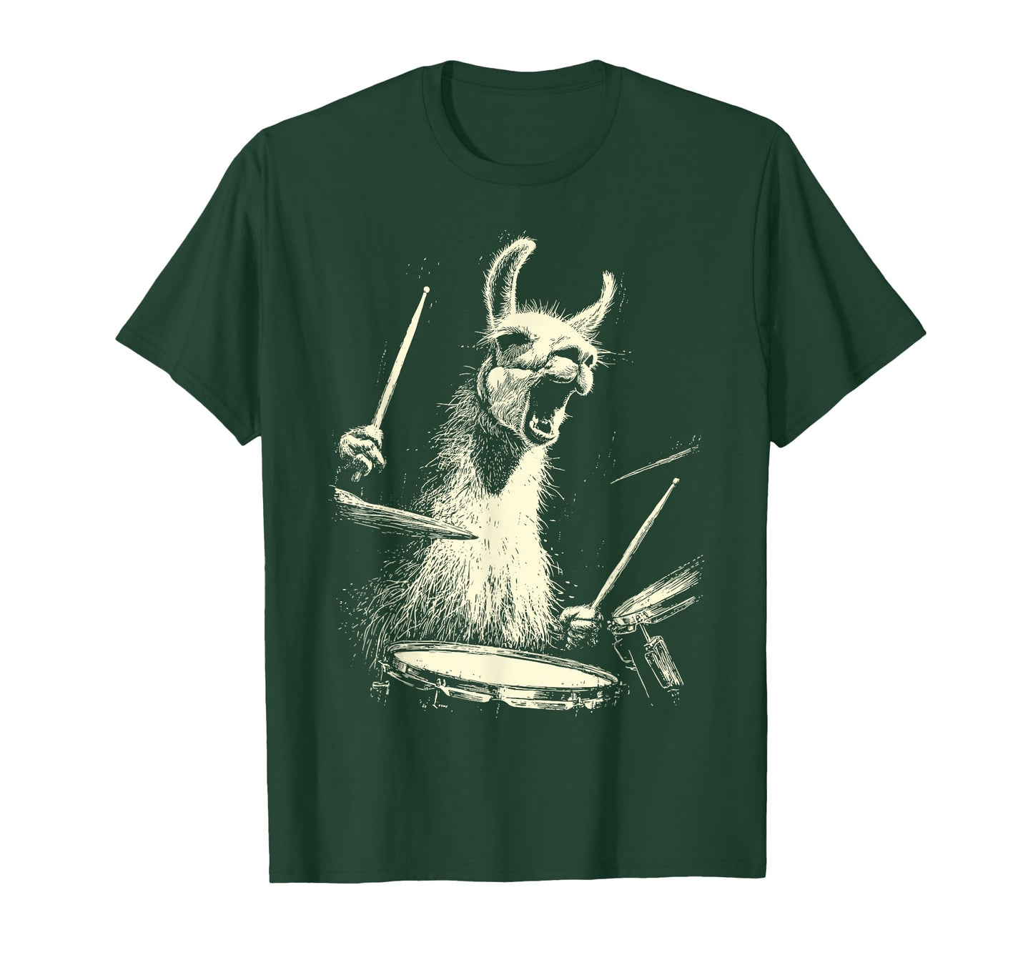 Cute Llama Playing Drums Funny Music Animal Drummer Graphic T-Shirt