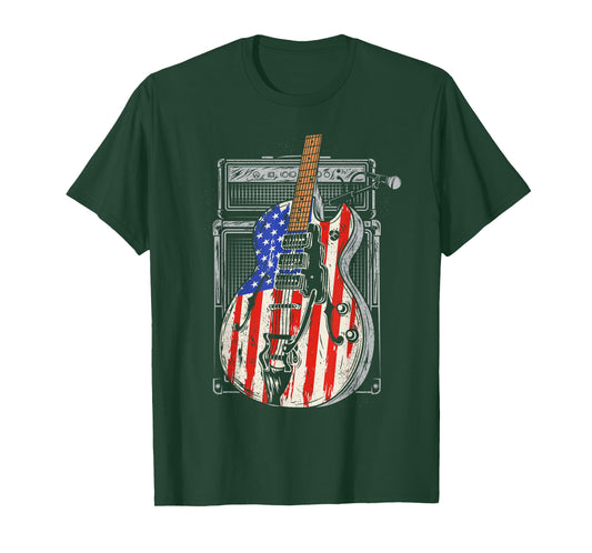 American Flag Guitar 4th of July Guitarist USA Country Music T-Shirt