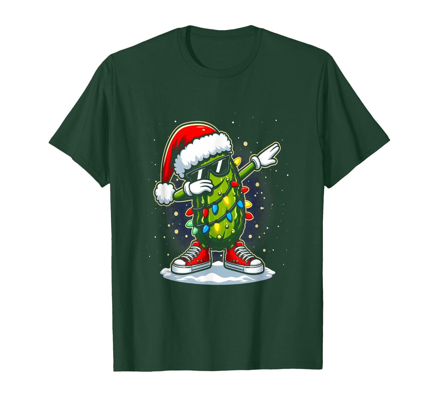 Merry Christmas Pickle Cucumber Dabbing Santa Hat Lights T-Shirt