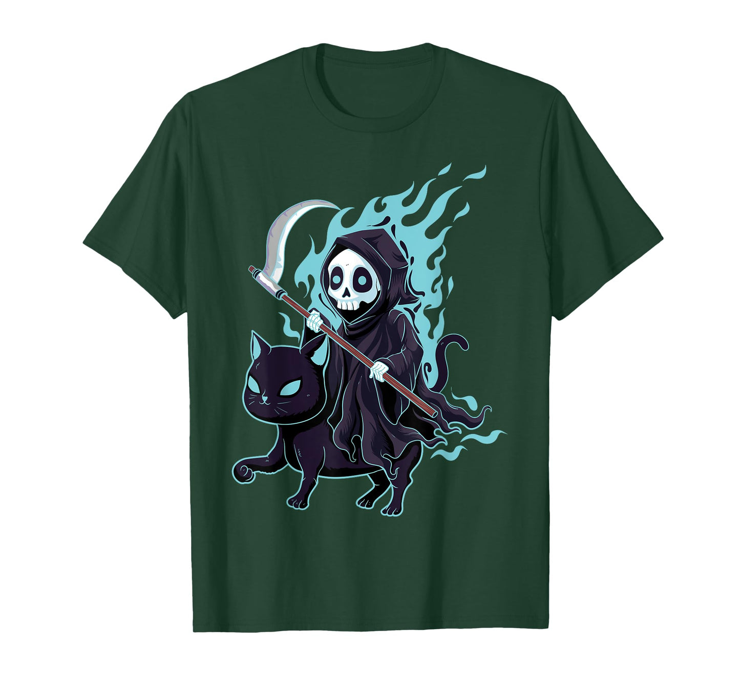 Grim Reaper Black Cat Demonic Evil Devil Occult Satanic T-Shirt