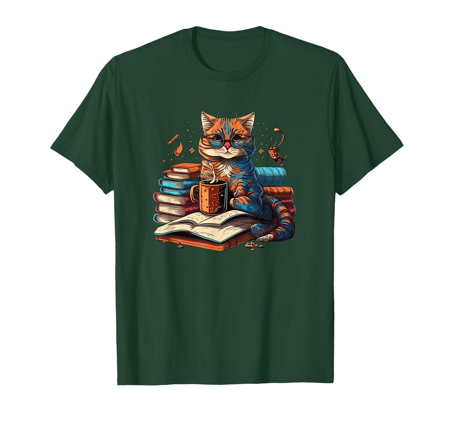 Cat Enjoy Read Books Cat-Themed T-Shirt - Women's Unisex Classic Fit Crew Neck Short Sleeve Black Small